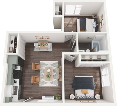 Floor plan for 2 beds, 1 bath, 710 sqft